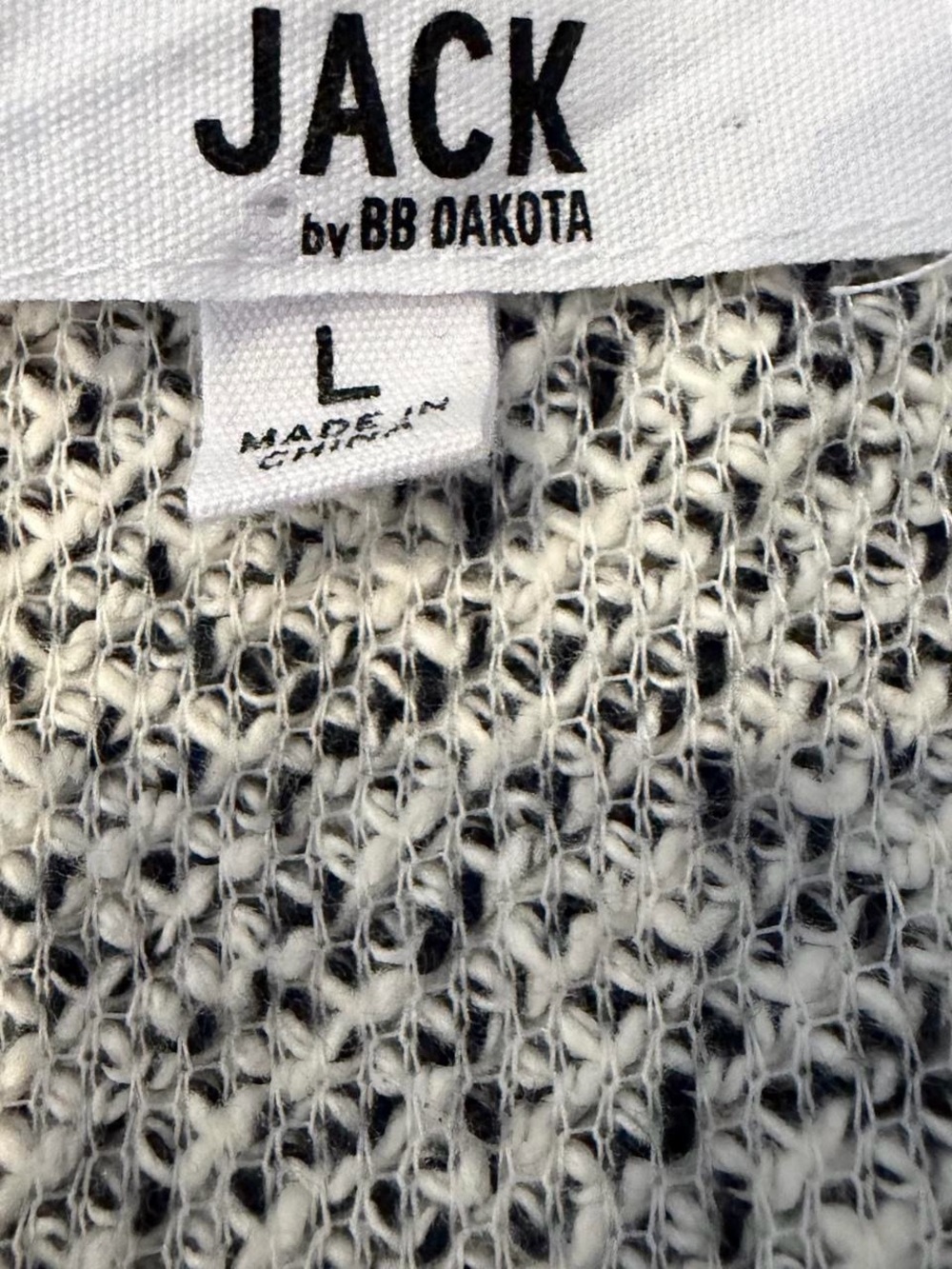 Jack by BB Dakota Black & White Marled Open-Front Fringe Cardigan Large - Picture 6 of 9